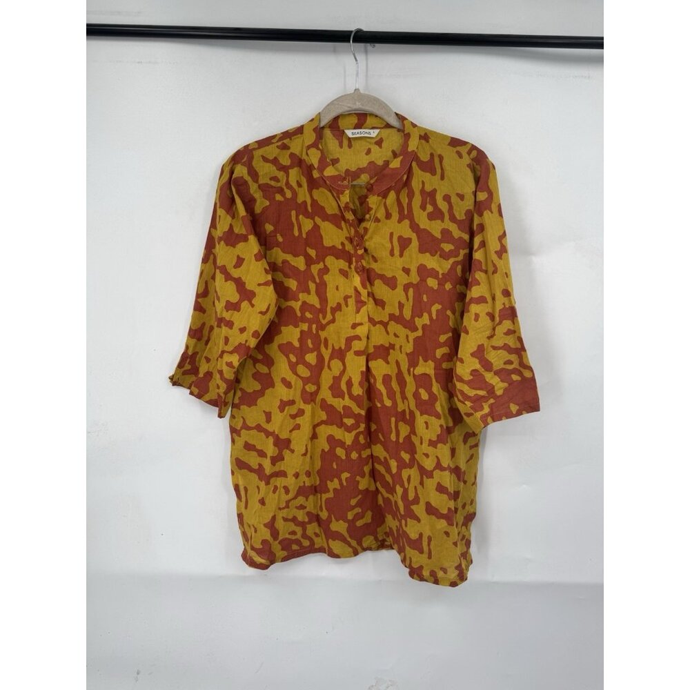 Seasons Retro Bohemian Tunic Women Large Orange Yellow‎ Art To Wear Lagenlook
